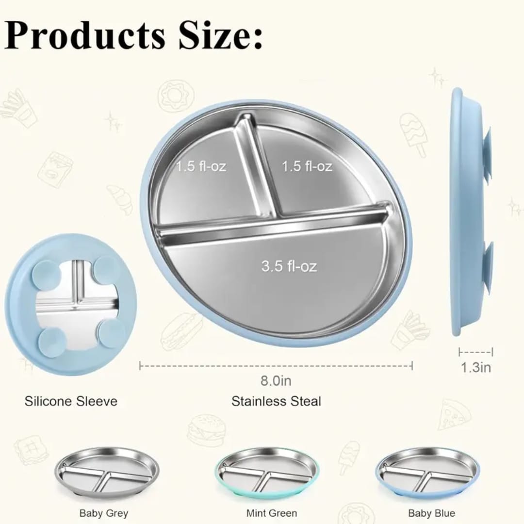 Stainless Steel Plate With Silicone Suction